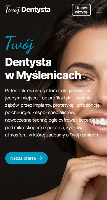 Strona centrum stomatologicznego "Twój Dentysta" w Myślenicach - wersja mobilna